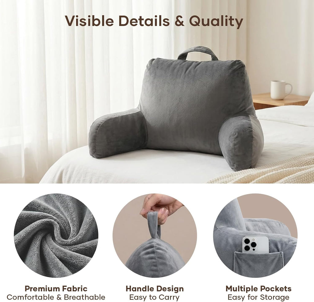 NOONTIDE Reading Pillow for Sitting up in Bed and Couch, Large Back Pillow for Adult & Teens with Soft Adjustable Neck Roll Backrest…