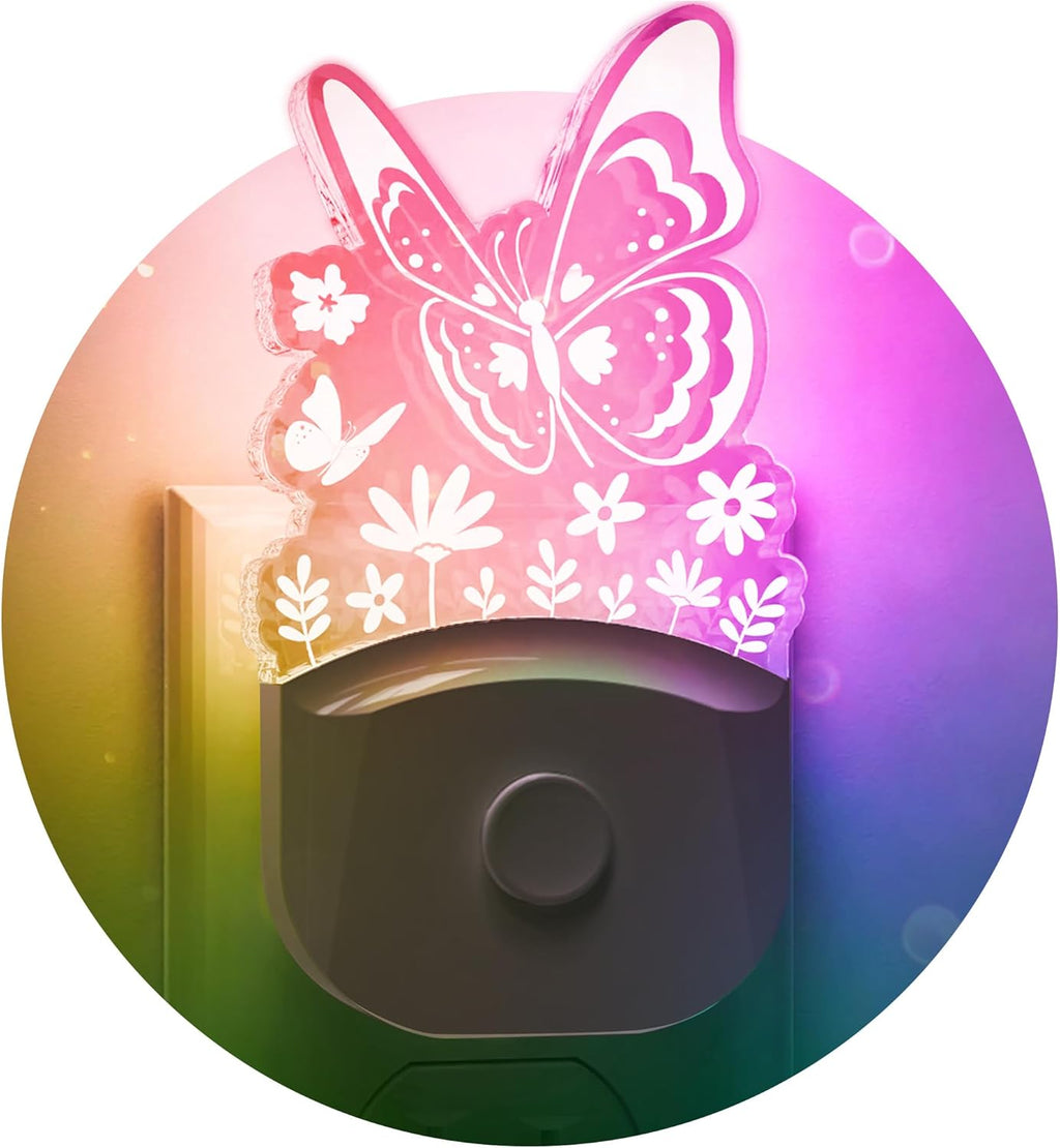 L LOHAS LED Kids Night Light, 8 RGB Color Changing Butterfly Night Lights with Dusk to Dawn Sensor, Acrylic Nursery Nightlight for Baby…