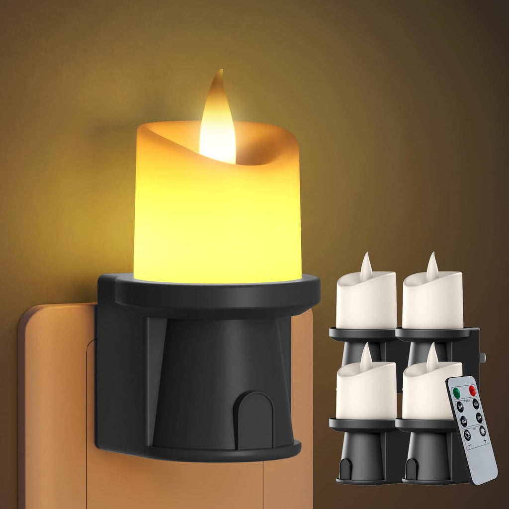 2-in-1 Plug in Night Light (4 Pack) - Dual Mode: Sensor & Remote Control - Modern Farmhouse Black Candle Wall Sconce for Industrial…