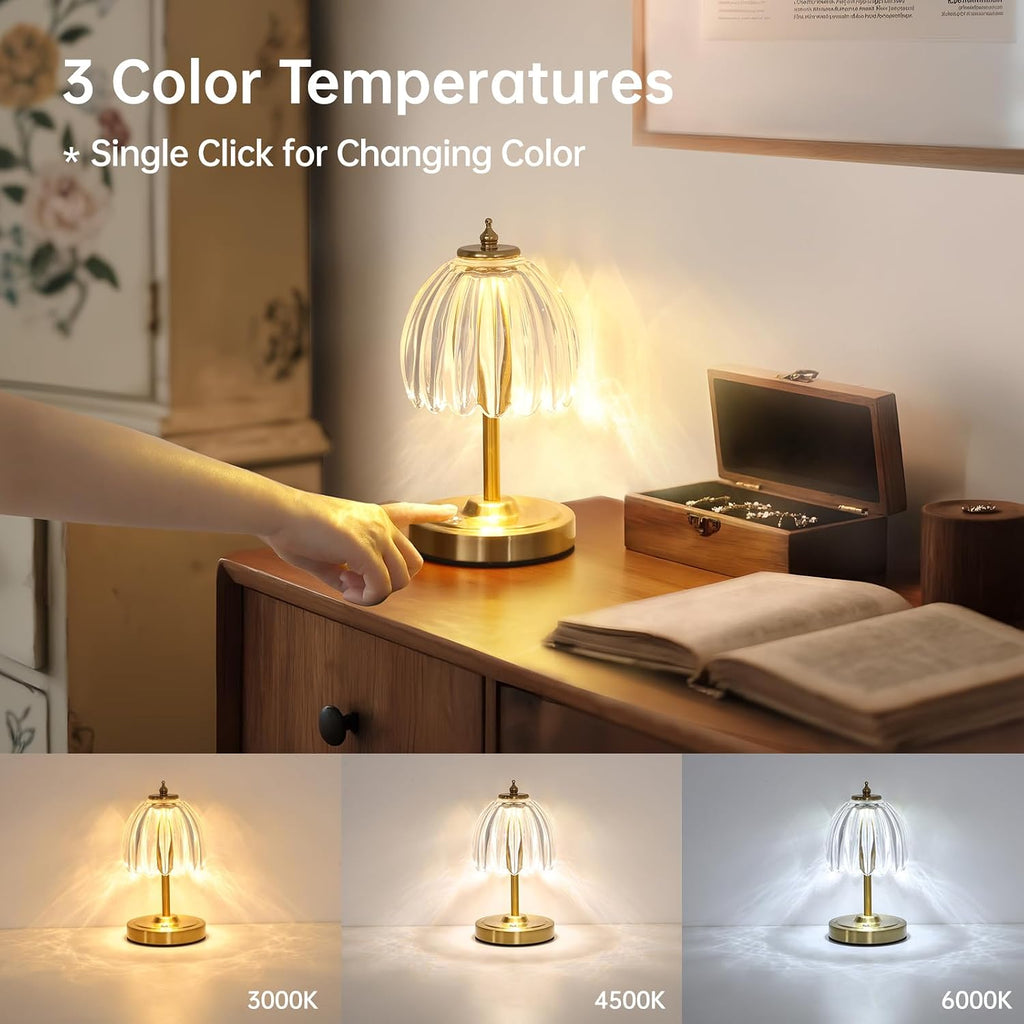 Shenmoyl Set of 2 Tulip Table Lamp with 5200mAh Battery & Touch Control, Cordless Small Table Lamp with 3 Colors, Rechargeable Battery Oper…