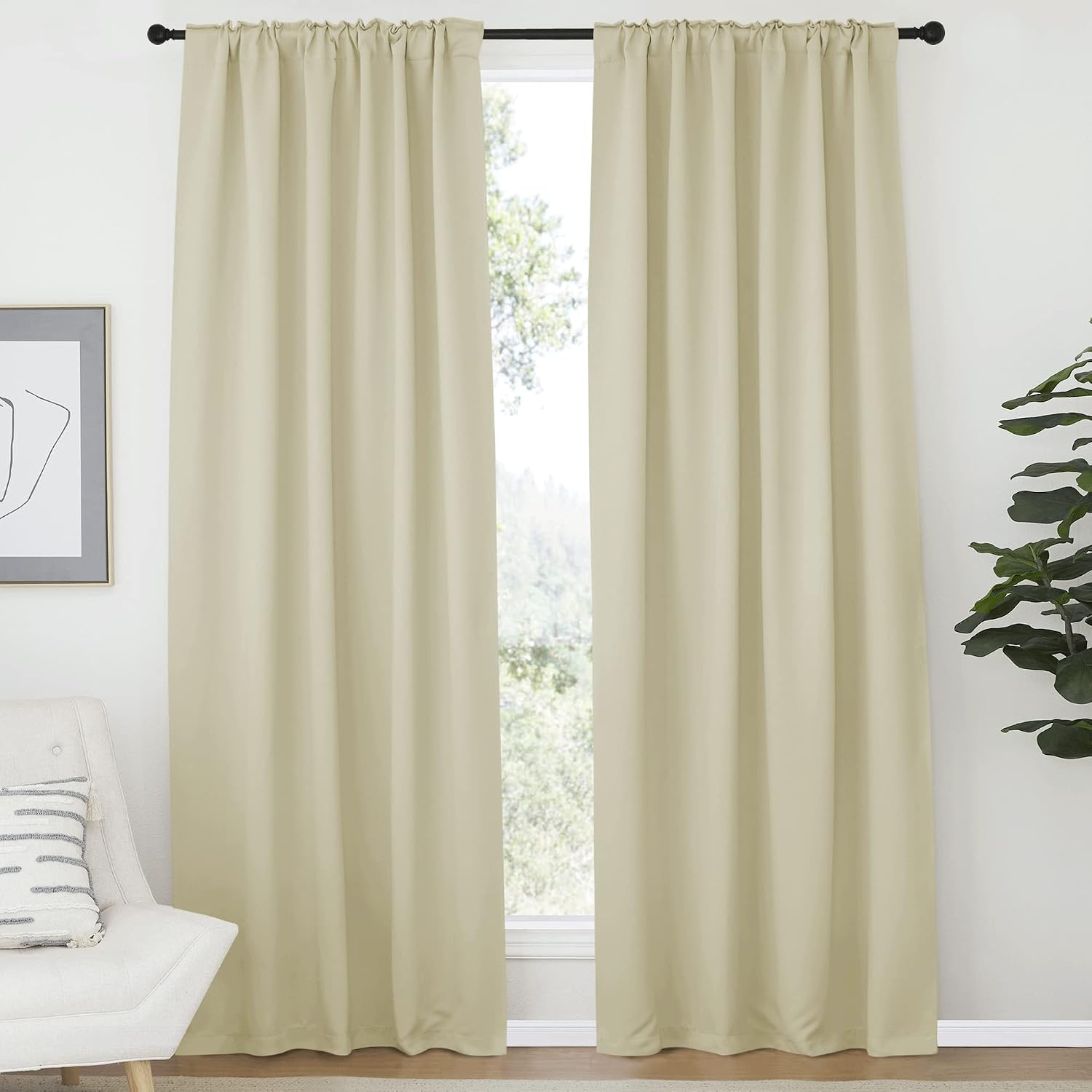Nicetown Living Room Room Darkening Curtains, Soft and Smooth Fabric Draperies and Panels, Privacy Energy Smart Curtains for Patio Door (Be…