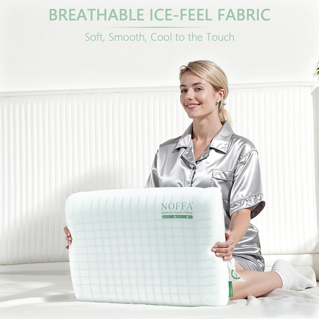 Noffa 2 Pack Extra Soft Ice-Feel Cooling Pillows for Sleeping – Standard Size Bed Pillows with Breathable Sponge-Fill Support, Ice-Fabric C…