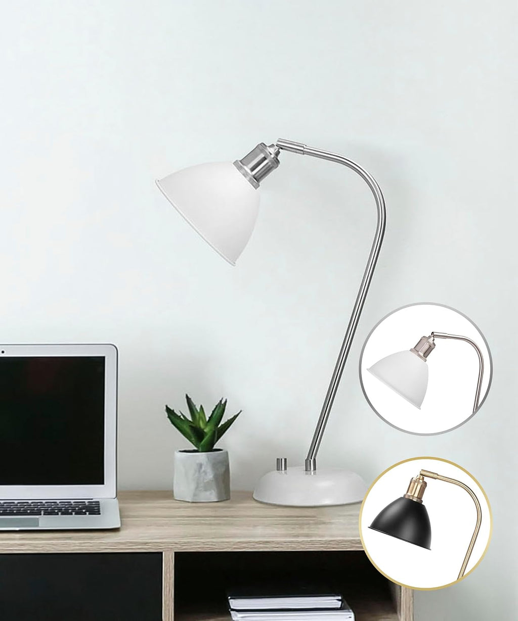 Harvestland Halo Silver White Adjustable Desk Lamp – Pharmacy Style Table Lamp, Metal Reading Lamp with Solid Base, Industrial Desk Lamps f…