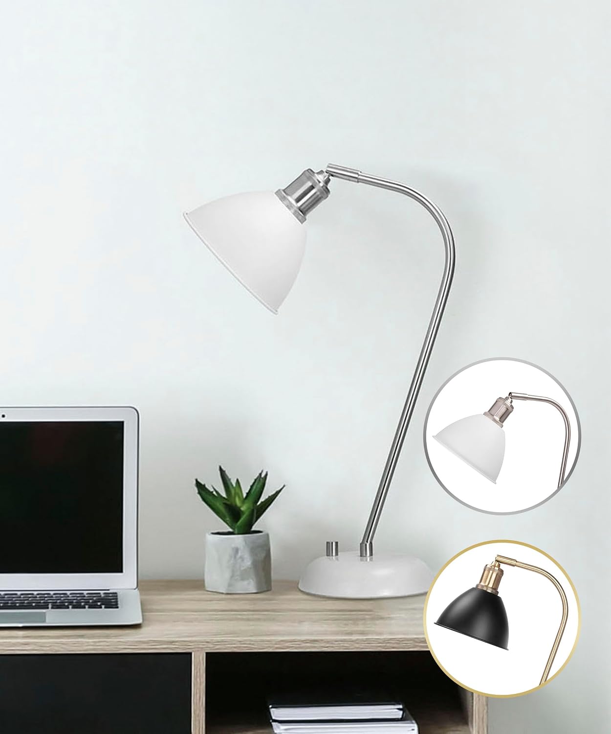 Harvestland Halo Silver White Adjustable Desk Lamp – Pharmacy Style Table Lamp, Metal Reading Lamp with Solid Base, Industrial Desk Lamps f…