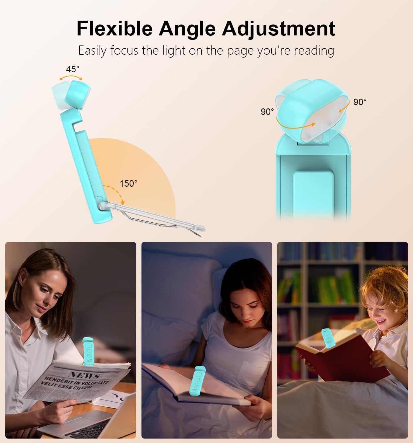 Gritin Reading Light, Rechargeable Book Light for Reading in Bed - Eye Caring 3 Color Temperatures, 5-Level Dimmable Brightness, Long…