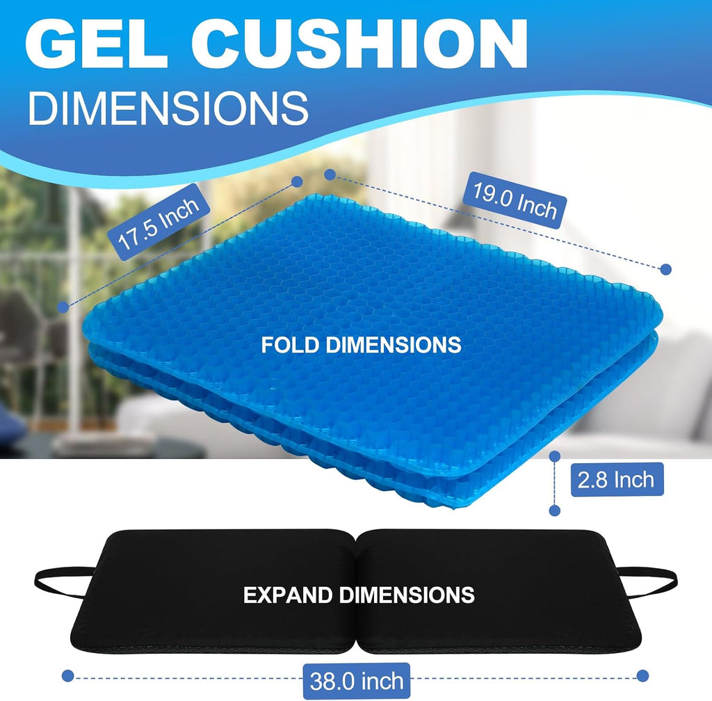 Gel Seat Cushion for Long Sitting-Two Sizes Gel Cushion(Thick&Large)19"x17.5"x2.8"/38"x17.5"x1.4"(Fold/Expand), Pressure Relief Cushion…