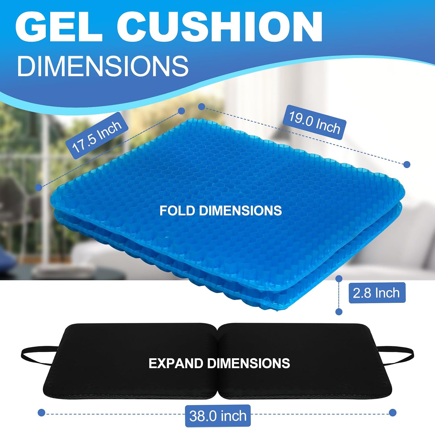 Gel Seat Cushion for Long Sitting-Two Sizes Gel Cushion(Thick&Large)19"x17.5"x2.8"/38"x17.5"x1.4"(Fold/Expand), Pressure Relief Cushion…