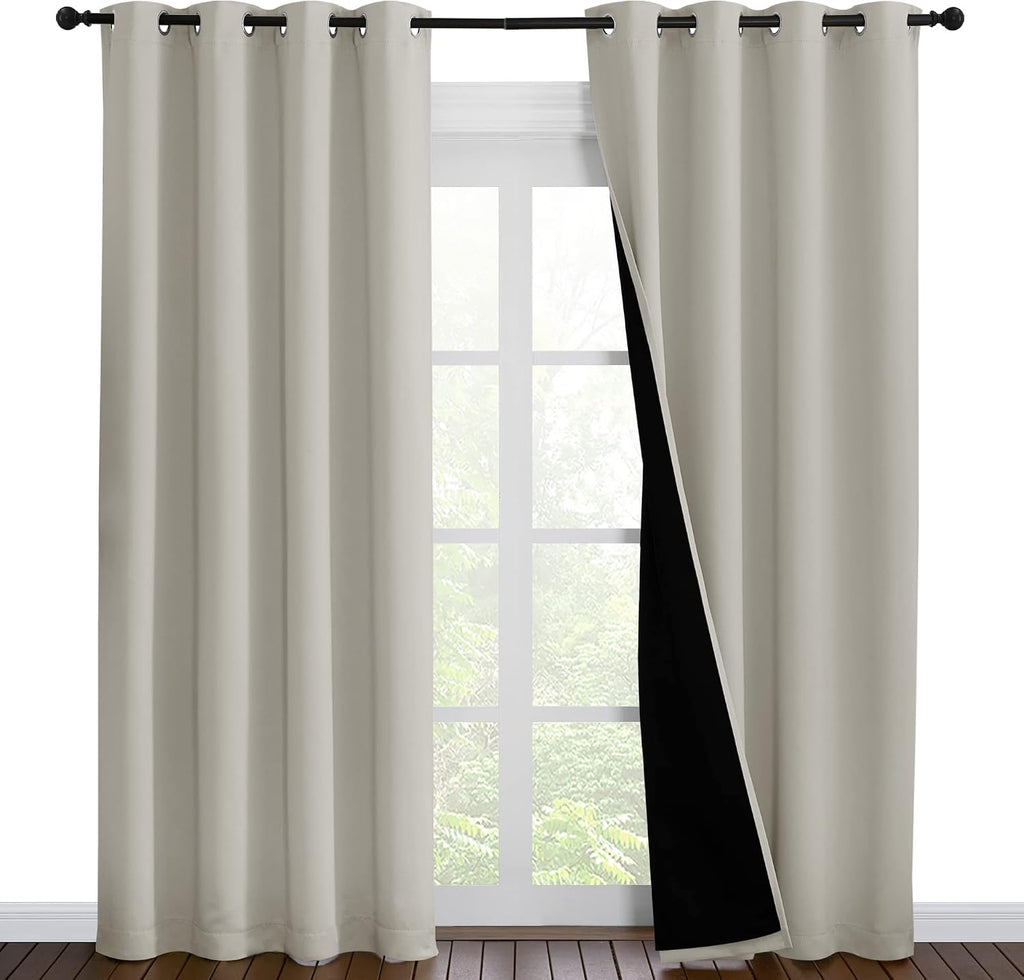 Nicetown 100% Blackout Window Curtain Panels, Cold and Full Light Blocking Drapes with Black Liner for Nursery, 86 inches Drop Thermal Insu…