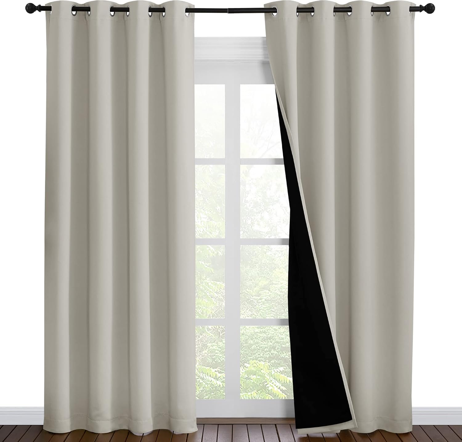 Nicetown 100% Blackout Window Curtain Panels, Cold and Full Light Blocking Drapes with Black Liner for Nursery, 86 inches Drop Thermal Insu…