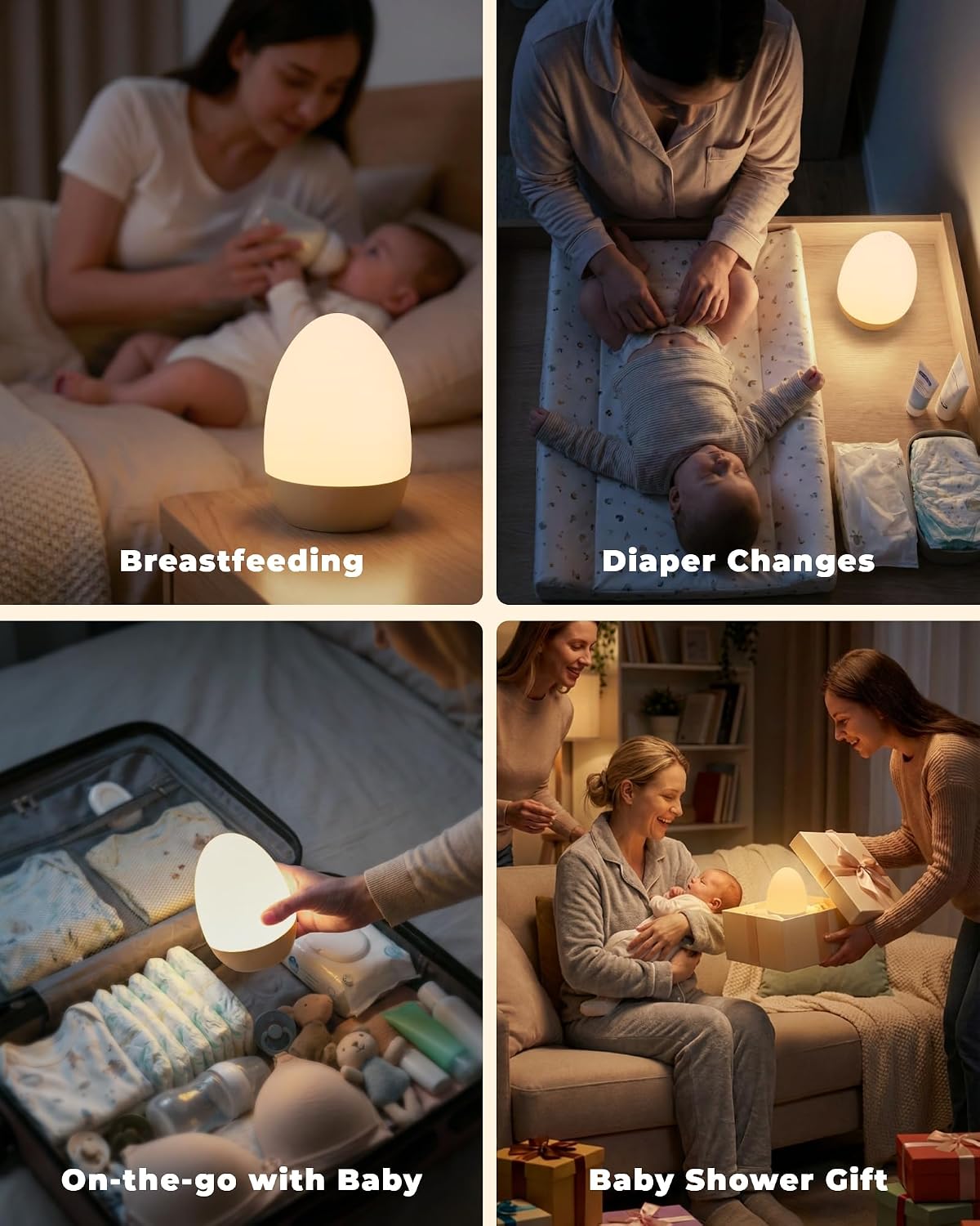 WelcometoFULNIX Egg Light for Nursery, Eye-Caring Touch Control Rechargeable Baby Night Light with 17 Color Modes, Dimmable Night Feeding E…