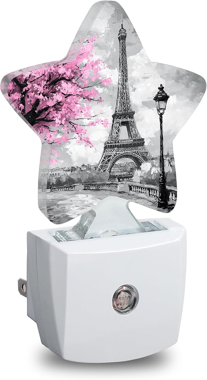 Star Night Light Plug in, Eiffel Tower Dusk to Dawn Sensor Night Light, Soft Glow Lamp for Kids Bedroom Nursery Hallway Bathroom, Energy…