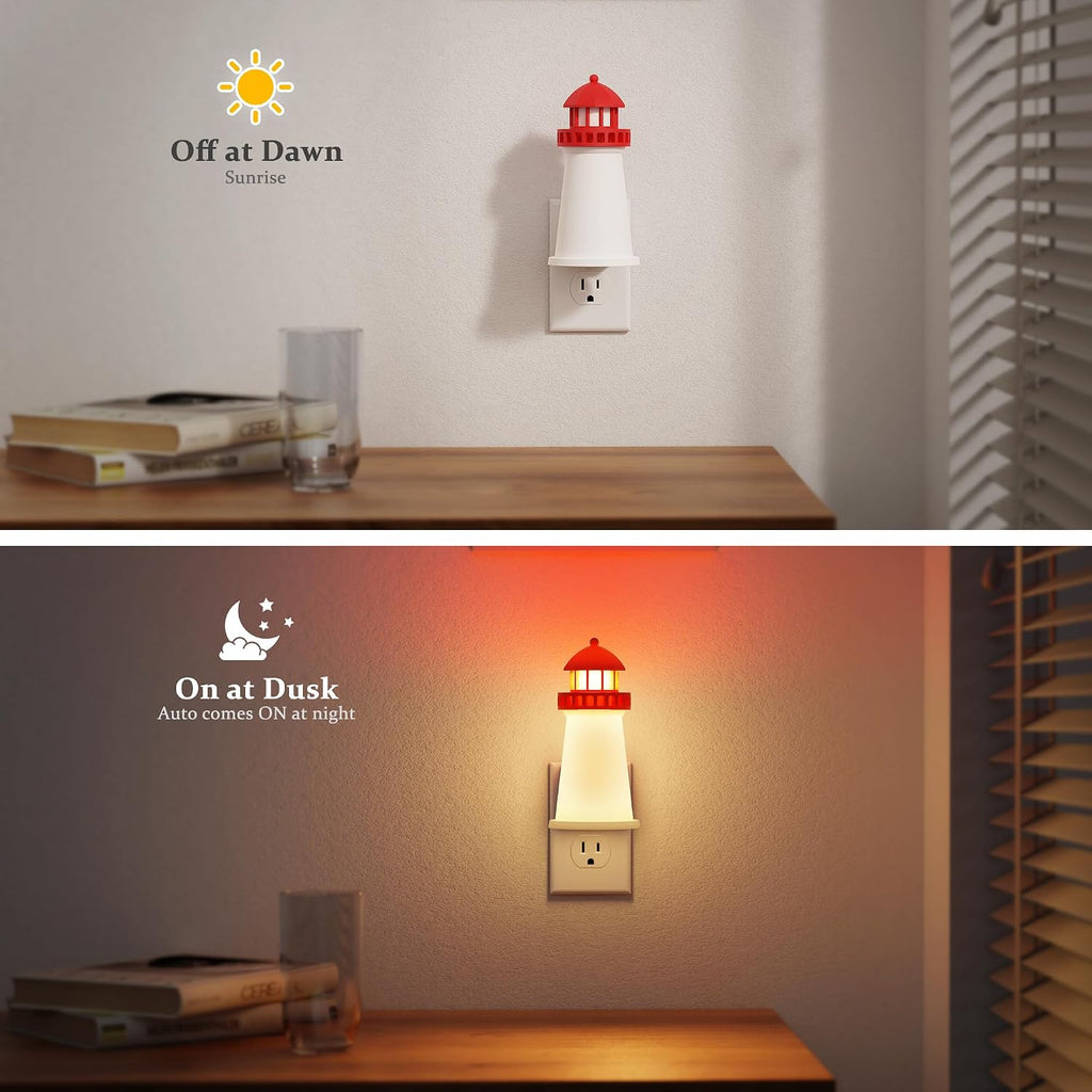 JandCase Night Lights Plug into Wall,3D Printed Beacon Night Light,3000K Plug in Nightlight with Dusk to Dawn Sensor,0-100LM Adjustable…