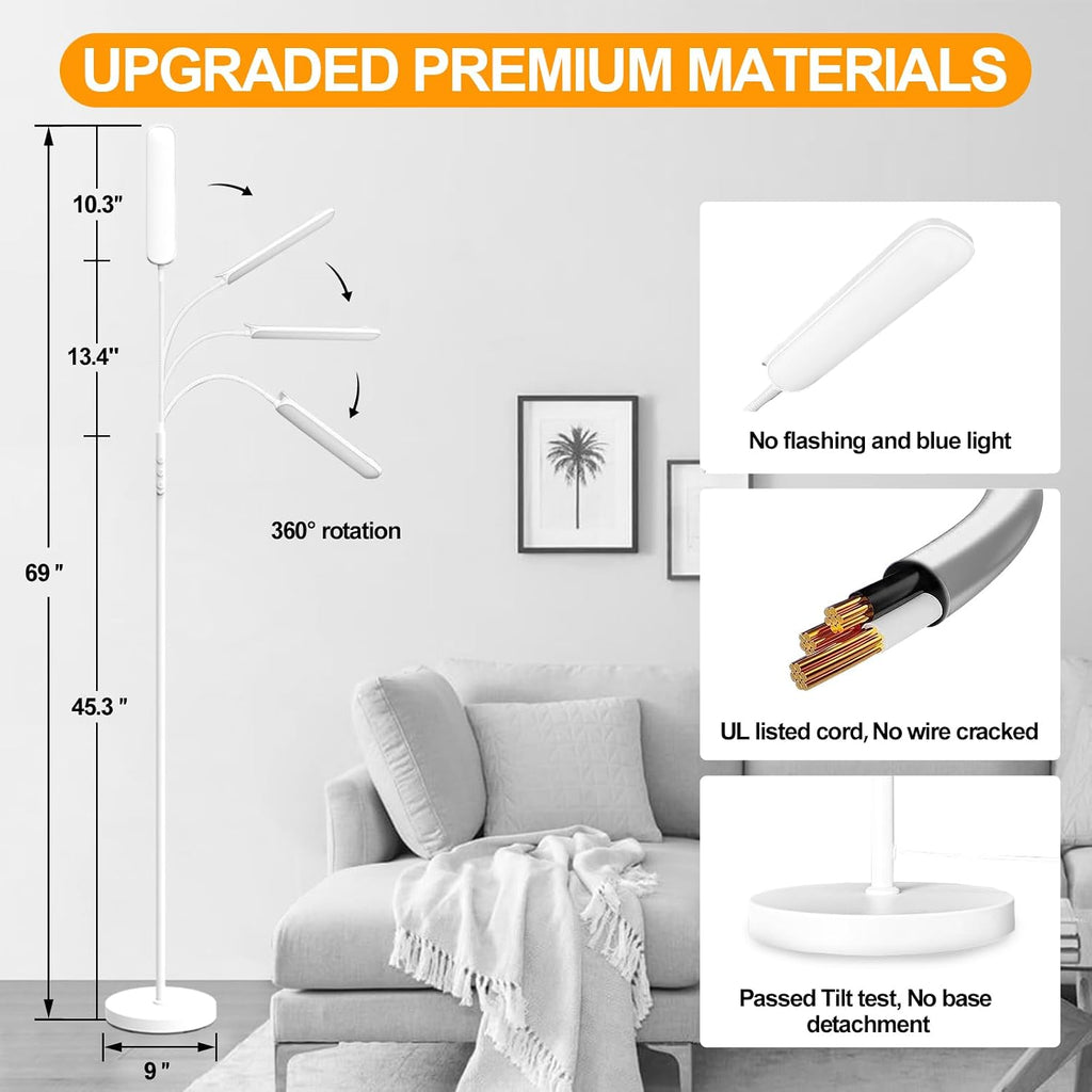 Marctronic White Floor Lamp, 18W 1800LM Bright LED Floor Lamps for Living Room Bedroom, Dimmable Timing Eye Caring Reading Standing Lamp wi…
