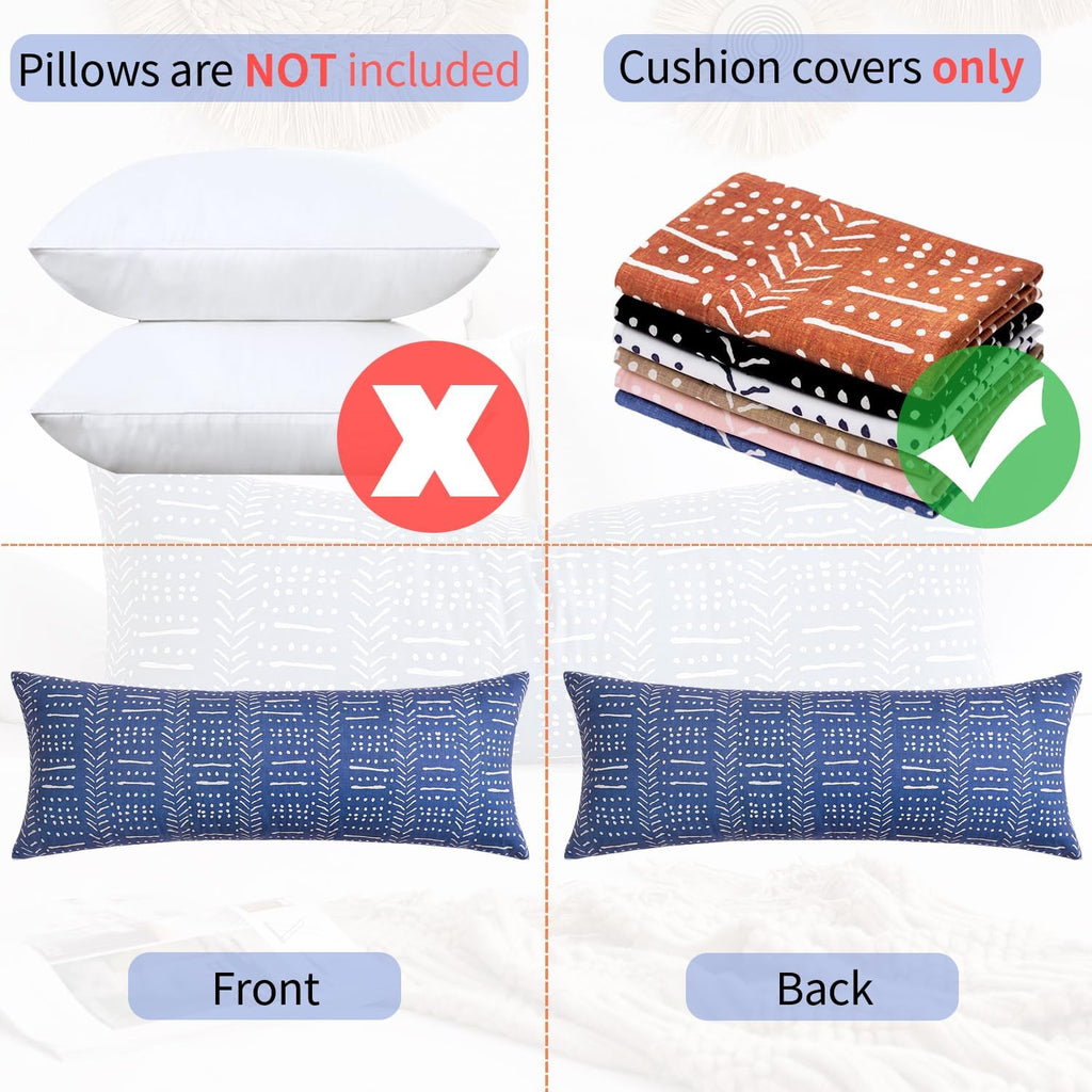 BONSTRAP Decorative Lumbar Pillow Covers Farmhouse Boho Cushion Covers 14X36 Neutral Vintage Blue Body Pillow Covers 1 Piece for Cou…