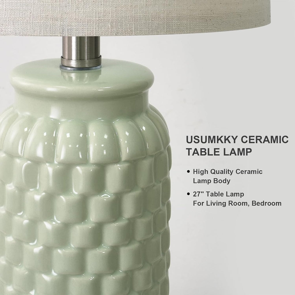 USumkky 27" Ceramic Table Lamps Set of 2 - Modern Farmhouse & Boho Style, Bedside Nightstand Lamps for Bedroom, Living Room End Table…