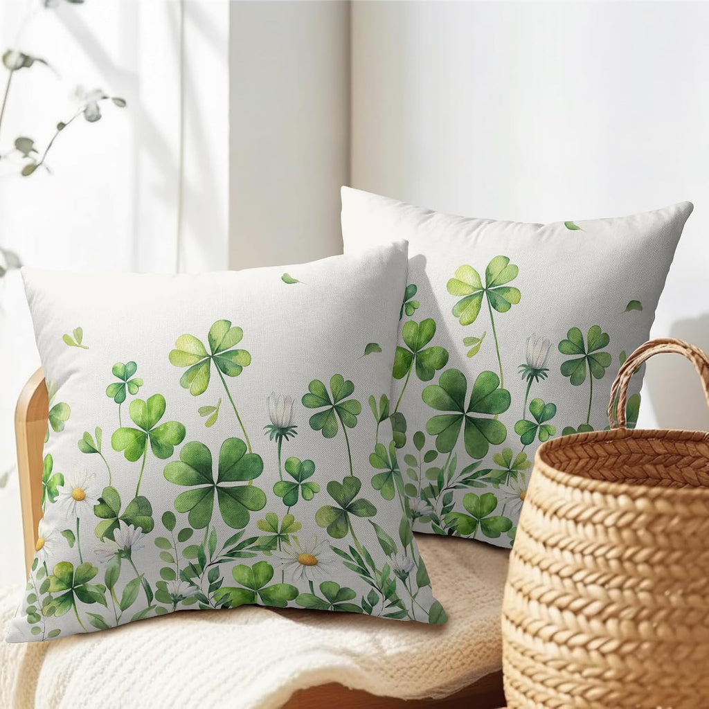 Granbey Saint Patrick Day Throw Pillow Covers Lucky Clover Shamrocks Daisy Floral Pillowcase 16x16in Set of 2 Spring St. Patrick's Day Holi…