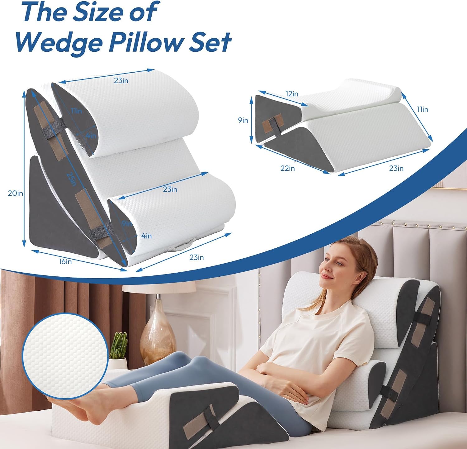 Ahpmeoa 6PCS Wedge Pillow Set for After Surgery, Bed Wedge Pillow Post Surgery, Bed Pillows for Sitting Up, Sleeping, Acid Relux, Memory Fo…