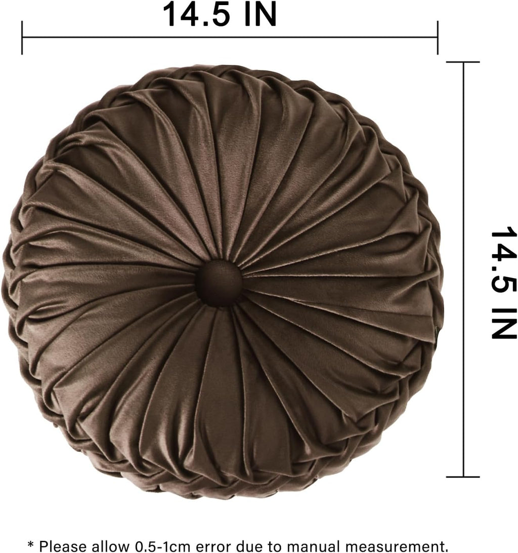 Hig Set of 2 Decorative Round Pleated Throw Pillows, Classy Accent Pumpkin Throw Pillows with Center Button, Vintage Velvet Floor Pillows for…