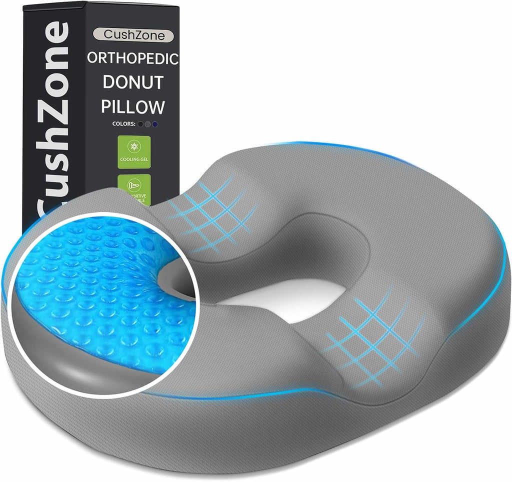 CushZone Donut Pillow Seat Cushion - Cooling Gel Donut Chair Cushions, Memory Foam Seat Cushion for Office & Home, Car Seat Cushion and But…