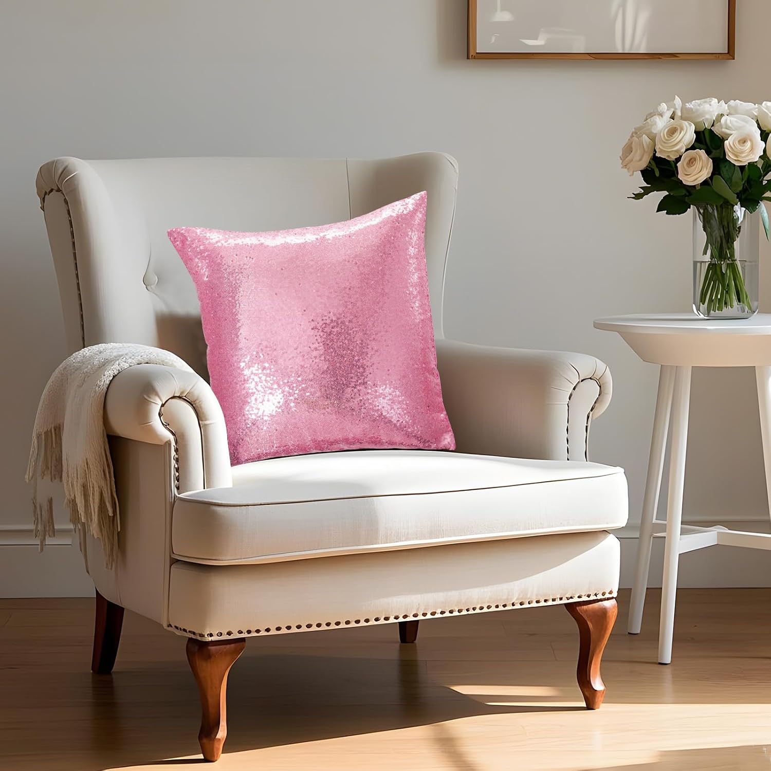 Eternal Beauty Set of 2 Sequin Decorative Pillow Cover Fuchsia Pink Throw Pillow Covers for Couch Throw Pillows Valentine's Day 18 X 18…