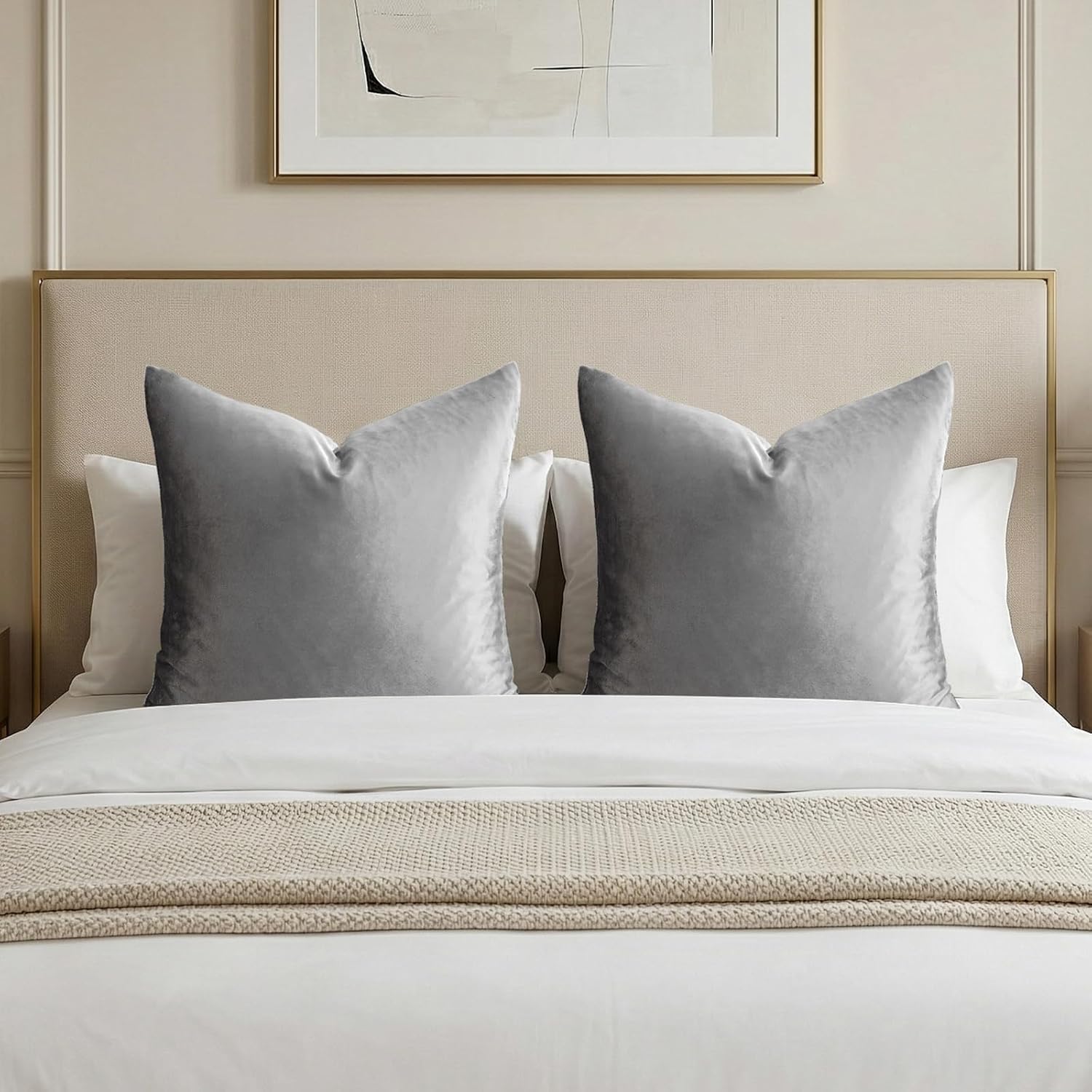 GIGIZAZAFocusingonhomedecoration GIGIZAZA 26x26 Velvet Pillow Covers Set of 2, Dark Grey Big Square Throw Pillows Modern Covers for Living R…