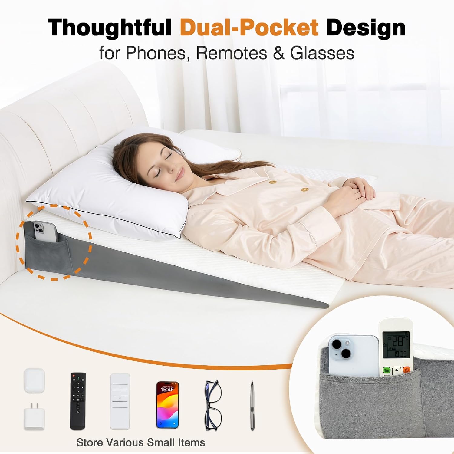 Vekkia 34" Extra-Long Wedge Pillow, Back & Arm Support, Bed Wedge Pillow for Sleeping After Surgery, Acid Reflux, Snoring Relief…