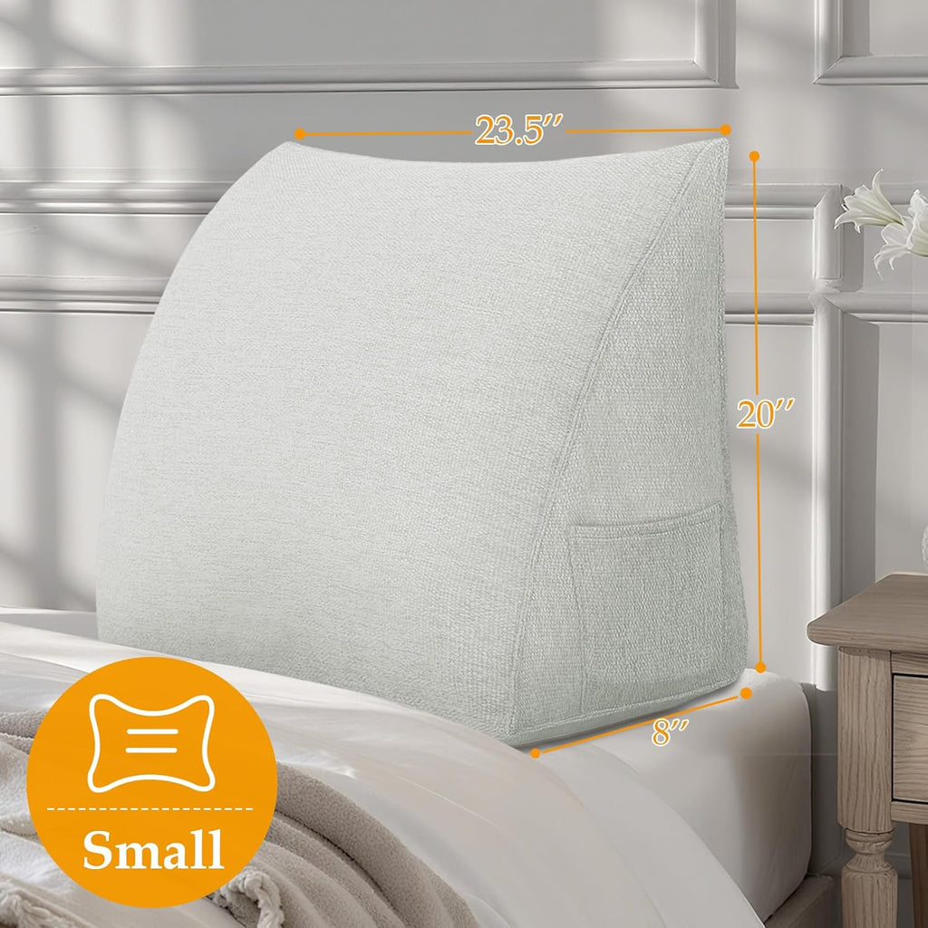 Wedge Headboard Pillow Reading Pillows for Sitting in Bed Adult Backrest Cushion with Removable Cover Side Pockets Sofa Ivory White…