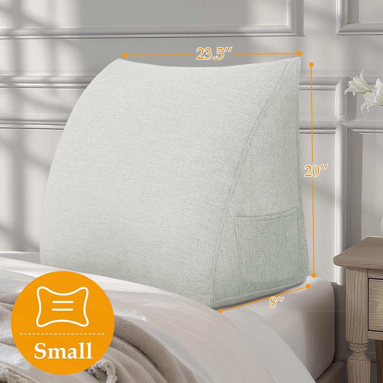 Wedge Headboard Pillow Reading Pillows for Sitting in Bed Adult Backrest Cushion with Removable Cover Side Pockets Sofa Ivory White…