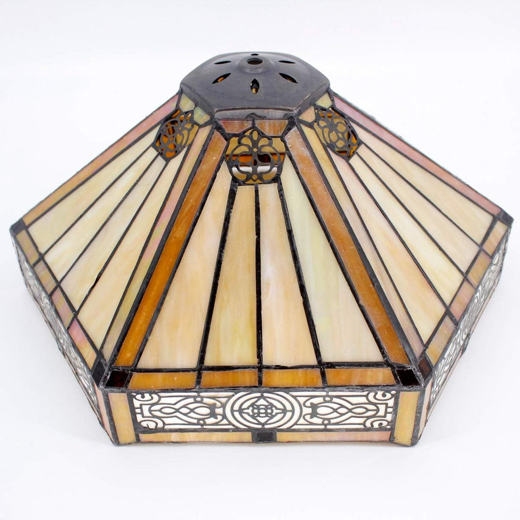 WERFACTORY Tiffany Table Lamp Yellow Hexagon Stained Glass Bedside Lamp Mission 16X16X24 Inches Desk Reading Light Metal Base Decor…