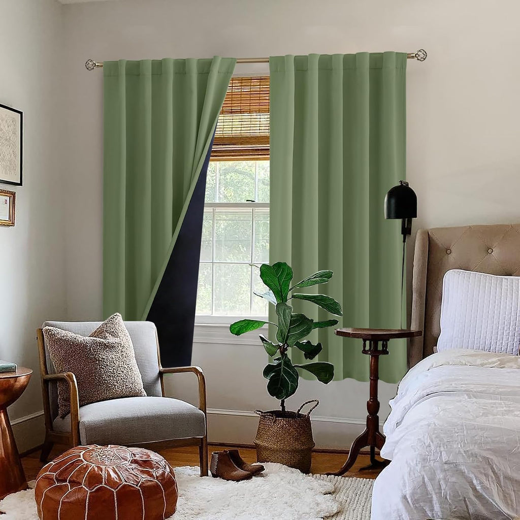 BGment Grass Green 100% Blackout Curtains 63 Inch Length with Reducing Noise Liner, Rod Pocket and Back Tab Double Layer Full Room…