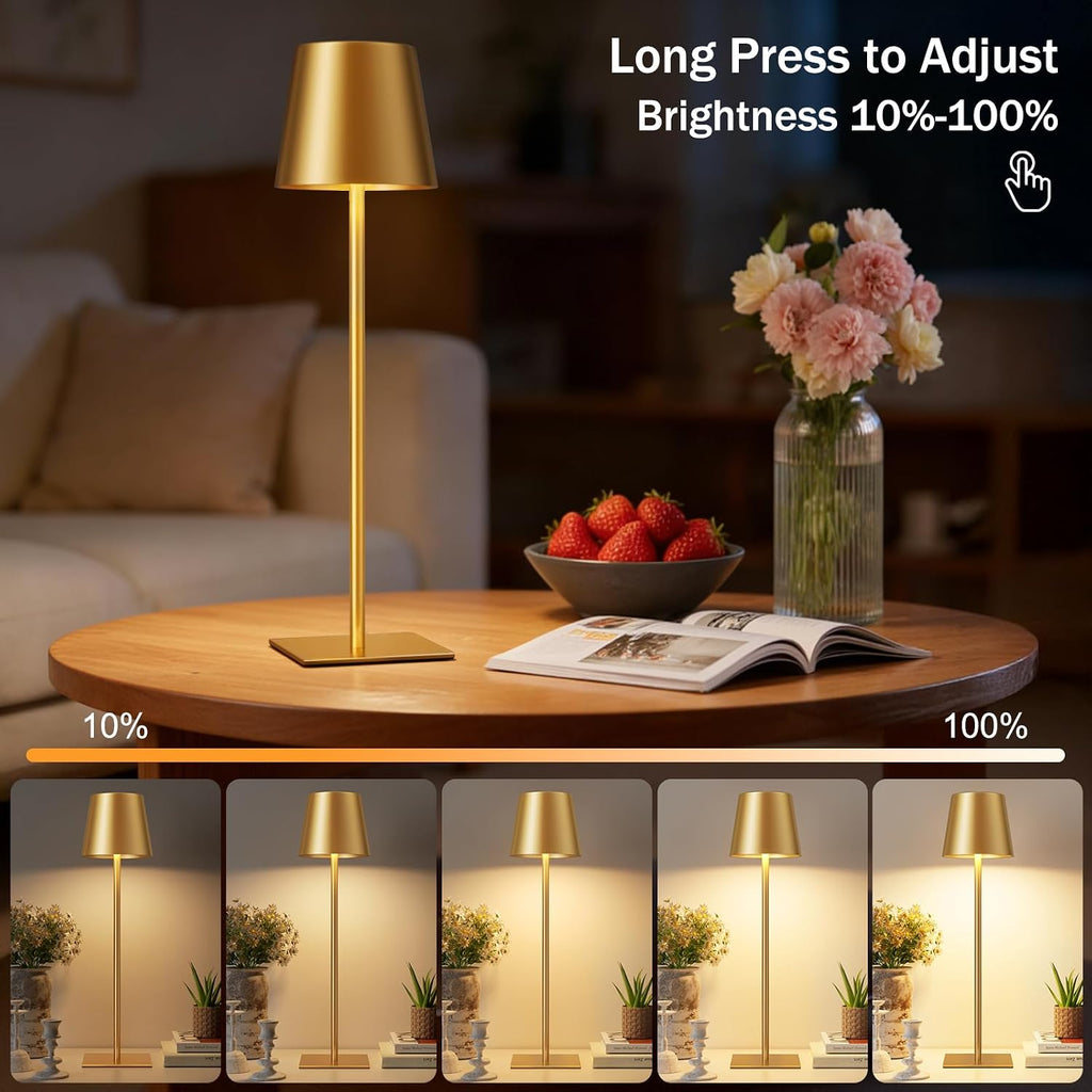 Kakanuo Gold Cordless Rechargeable Table Lamp, 4 Pack Portable Desk Lamp with 5000mAh Battery, Touch Control Stepless Dimming, Wireless…