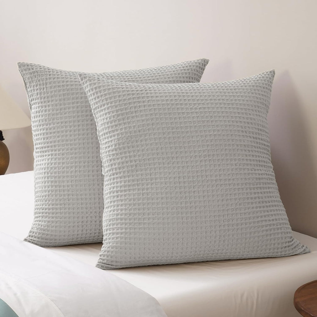 Phf Ultra Soft Waffle Weave Euro Shams Pillow Covers, No Filling, 2 Pack 26" x 26" Bed Cushion Covers, Breathable & Skin-Friendly Bed Pillo…