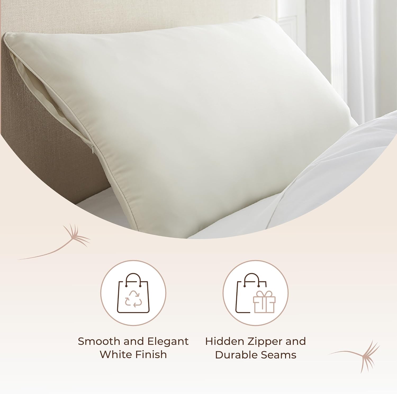 WhisperOrganics Organic Cotton Pillow Protector - 100% Waterproof Pillow Protector Standard Size GOTS & Fairtrade Certified - 140GSM Thicke…