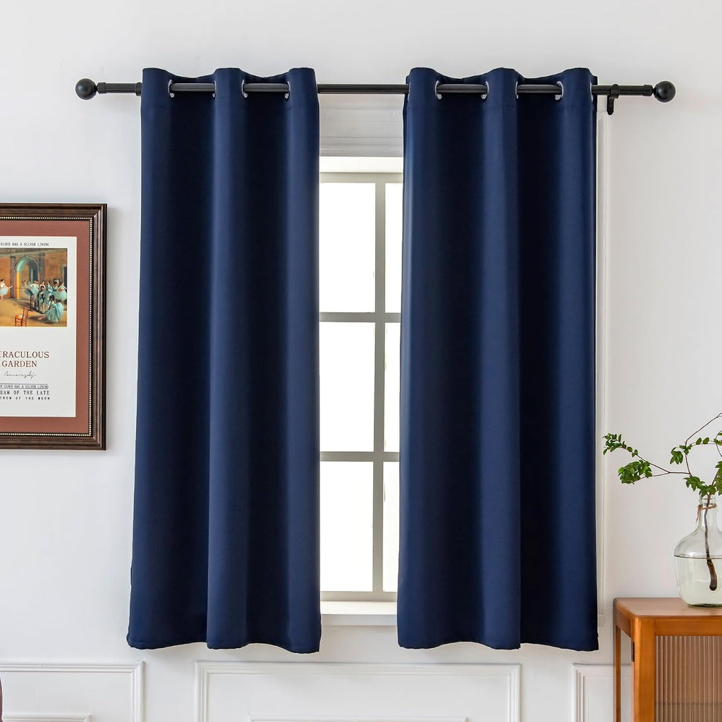 Pickluc Deep Navy Blackout Curtains 63 Inch Length 2 Panel Set, Solid Grommet Drapes for Bedroom or Living Room, Light Blocking and Thermal…
