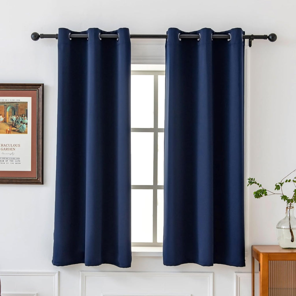 Pickluc Deep Navy Blackout Curtains 54 Inch Length 2 Panel Set, Solid Grommet Drapes for Bedroom or Living Room, Light Blocking and Thermal…
