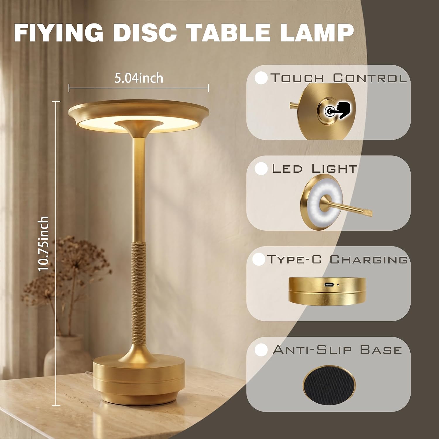 Rechargeable Cordless Table Lamp Set of 2, Portable Battery Operated LED Table Light, 3 Color Stepless Dimming with Touch Sensor & Memory…
