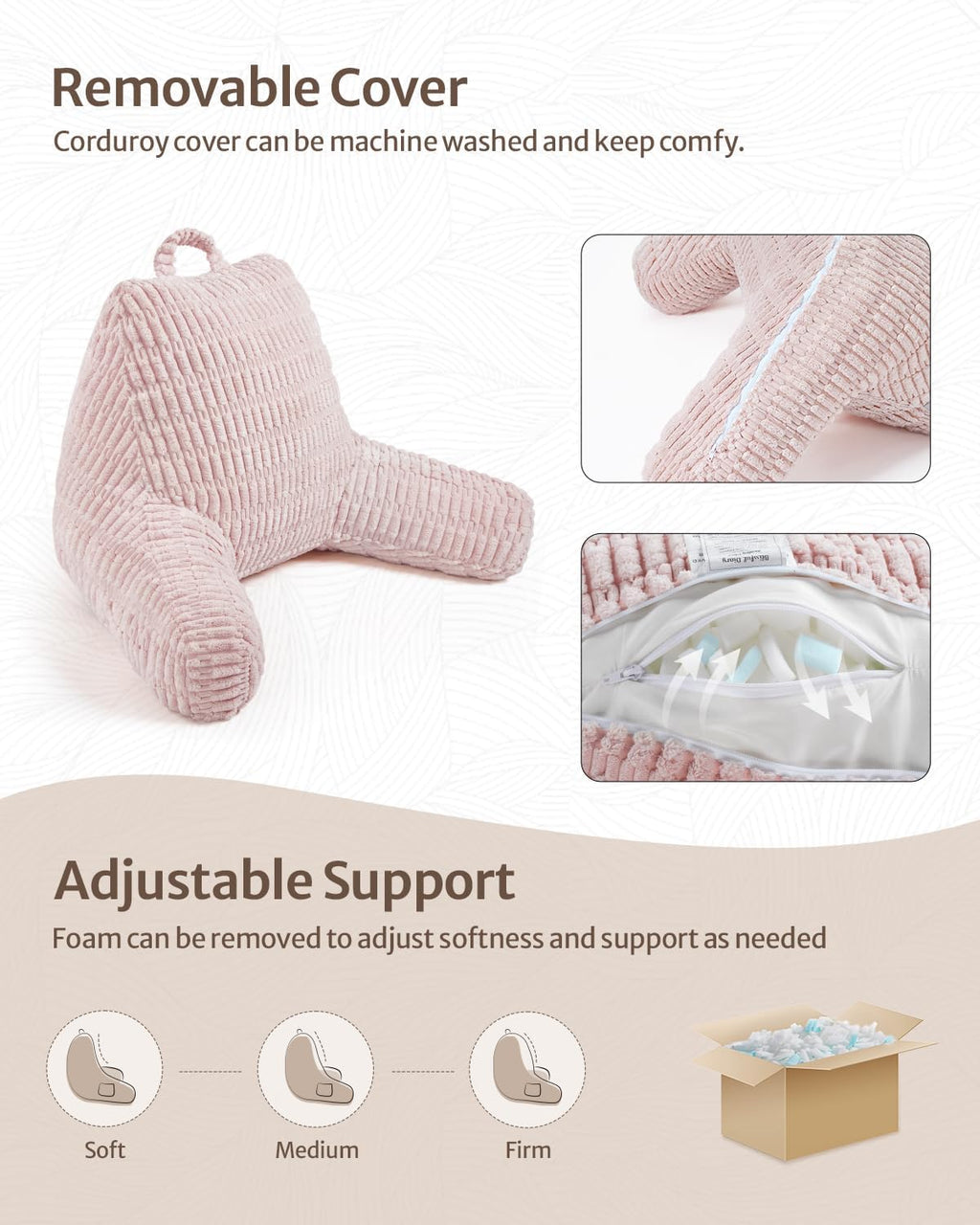 Blissful Diary Reading Pillow, Backrest Pillow with Shredded Memory Foam for Adult & Children, Designed for Bed and Couch Sitting Up…