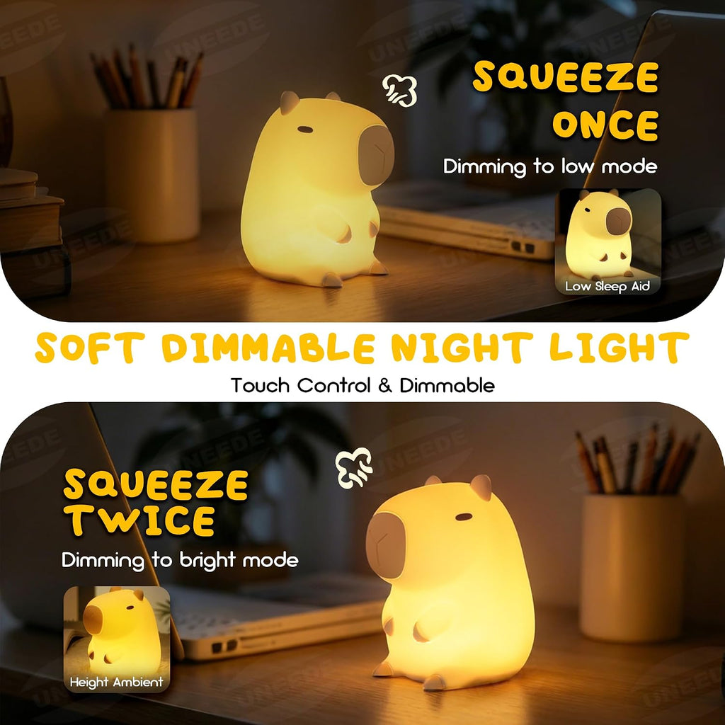 UNEEDE Cute Capybara Night Light, Novelty Animal Silicone Nursery Night Light Rechargeable Table Bedside Lamp with Touch Sensor for…