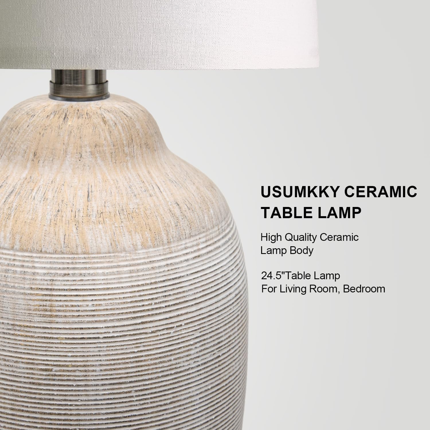 USumkky 24 inch Vintage Ceramic Table Lamp with 5FT Cord - Single Farmhouse Rustic Bedside Lamp with Natural Textured Finish, Nightstand…