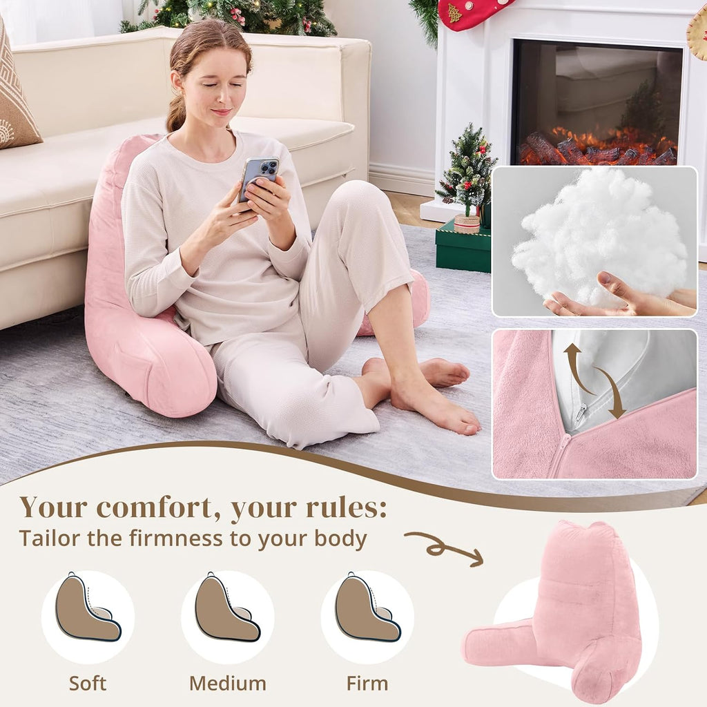 Sasttie Reading Pillow, Pillows for Reading or Relaxing – Ergonomic Support for Head, Neck, Back, and Lumbar, 21-Inch, Light Pink Pink
