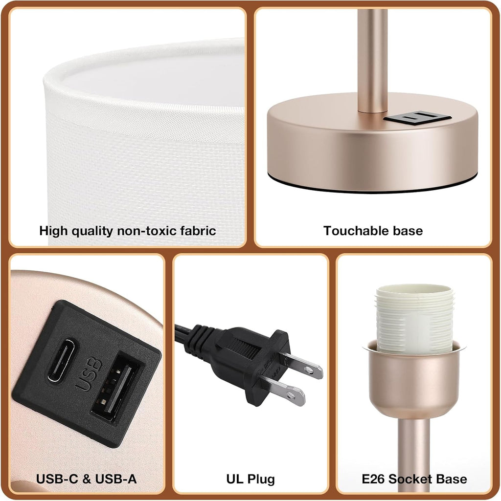 Dicoool Touch Bedside Table Lamp with USB - 3 Way Dimmable Lamp for Bedroom Nightstand, Desk Lamp with Charging Station for Dorm, Living…