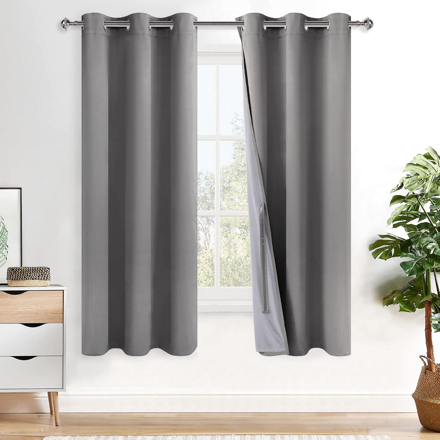 Xwzo 100% Blackout Curtain Panels with Tiebacks- Thermal Insulated Black Liner Short Curtains, Noise Reducing and Heat Blocking Drapes for…
