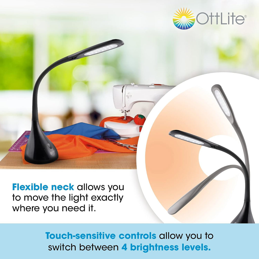 Ottlite Creative Curves LED Desk Lamp with Adjustable Neck - 4 Dimmable Brightness Settings with Energy Efficient Natural Daylight LEDs for…