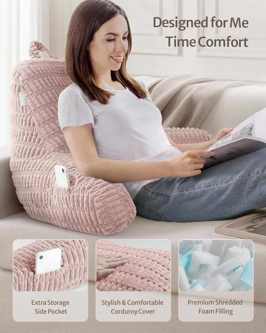 BlissfulDiary Blissful Diary Reading Pillow, Large Backrest Pillow with Shredded Memory Foam for Adult & Children, Designed for Bed and Cou…