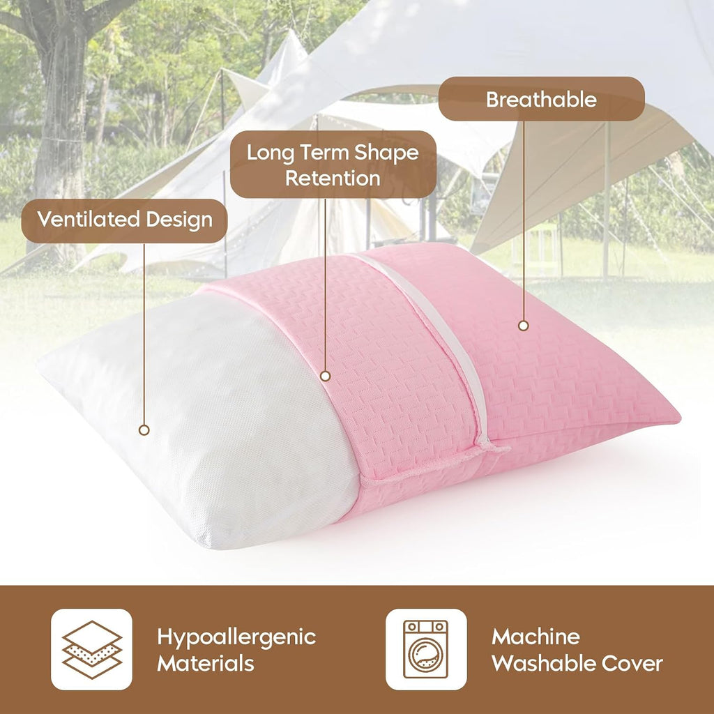 Small Shredded Memory Foam Pillow, Camping Pillow Travel Pillow - Compressible Medium Firm, Breathable Cover, Ideal Backpacking Hiking…