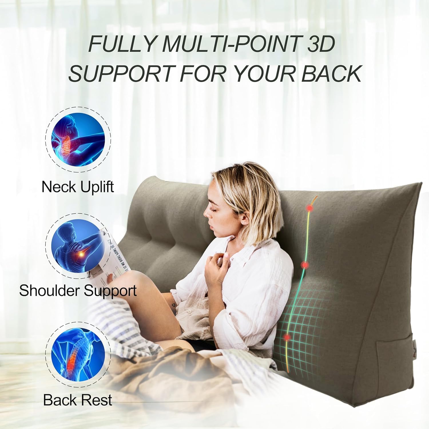 WOWMAX 80% Cotton & 20% Linen Blend Headboard Pillow – King Size Reading Wedge Backrest for Bed, Handmade Firm Support Bolster Cushion…