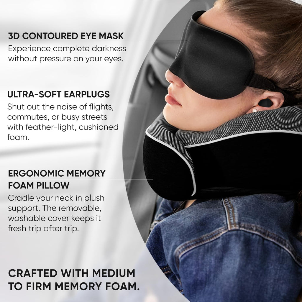 Proglobe Orthopedic Neck Pillow, Travel Neck Pillows for Airplanes, Memory Foam Kit, 360° Head Support, Airplane Pillow Set with 3D…