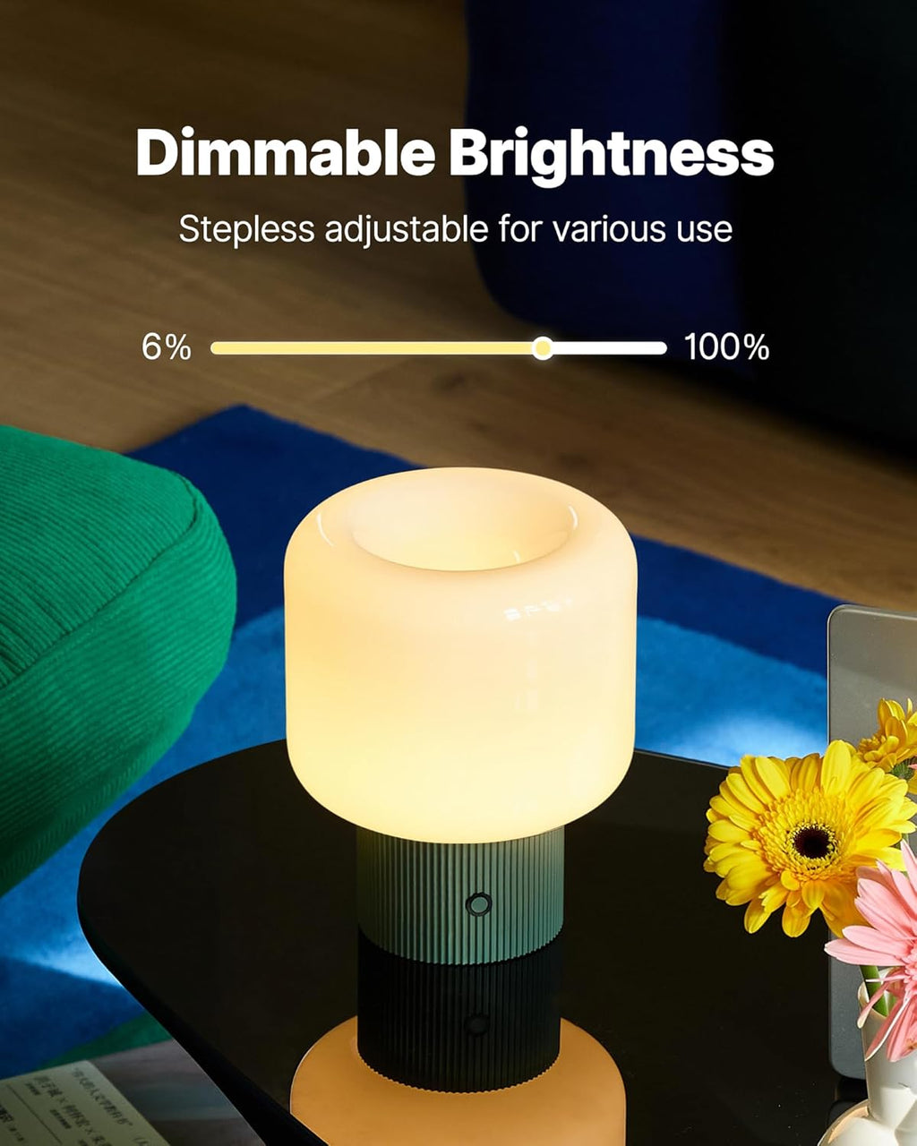 MAGCHARM Halo Mushroom Lamp, 5W Cute Cordless Rechargeable Table Lamp with Glass Shade, 3 Color Temps LED Dimmable Ambient Lighting…