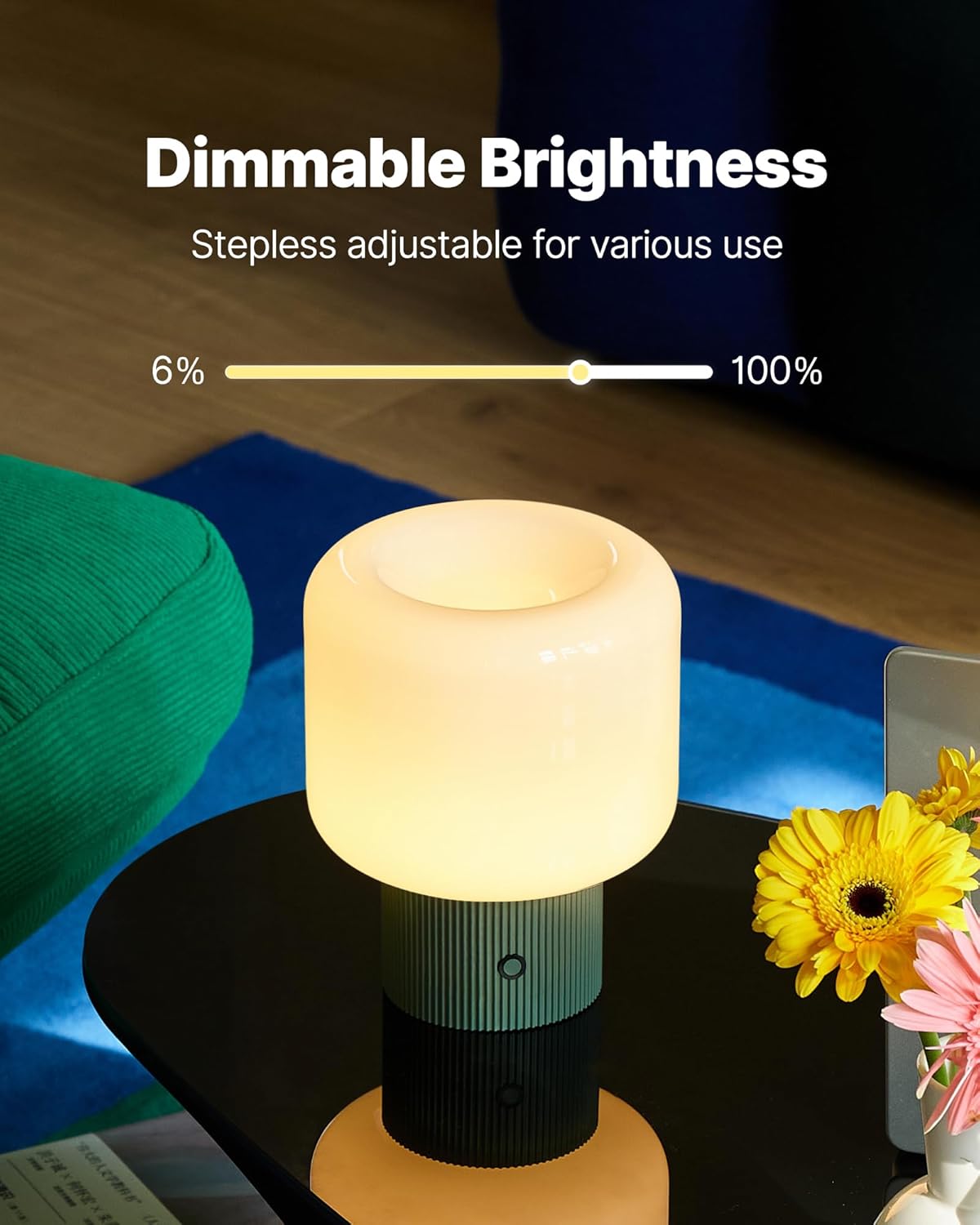 MAGCHARM Halo Mushroom Lamp, 5W Cute Cordless Rechargeable Table Lamp with Glass Shade, 3 Color Temps LED Dimmable Ambient Lighting…