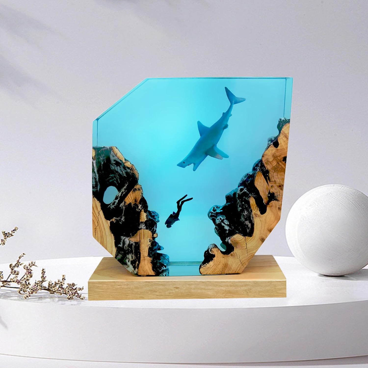 Epoxy Resin Shark Lamp, Ocean Night Light, Artistry Home Decor Bedside Nightlight, Unique Resin Lighting, Nightstand Decorations for…
